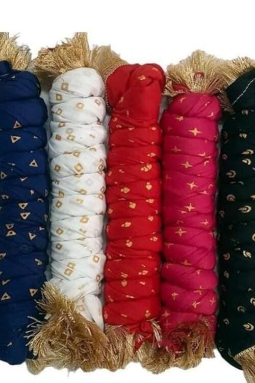 Cotton Blend Solid Dupatta For Women,Pack of 5_Gold Print Pack of 5