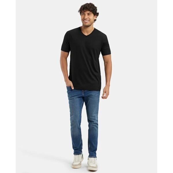 Super Combed Cotton Rich Solid V Neck Half Sleeve T-Shirt - Image 2