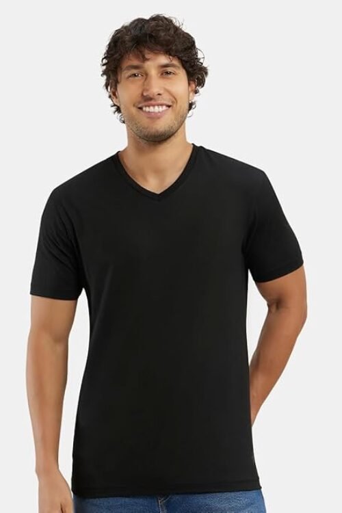Super Combed Cotton Rich Solid V Neck Half Sleeve T-Shirt