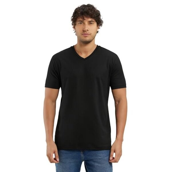 Super Combed Cotton Rich Solid V Neck Half Sleeve T-Shirt - Image 3