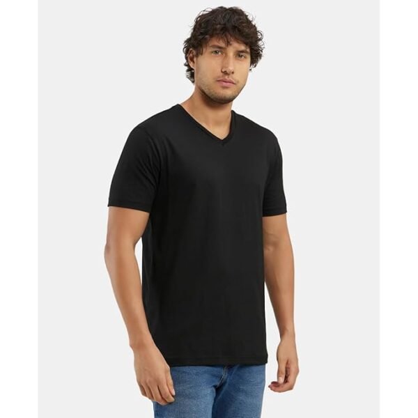 Super Combed Cotton Rich Solid V Neck Half Sleeve T-Shirt - Image 4