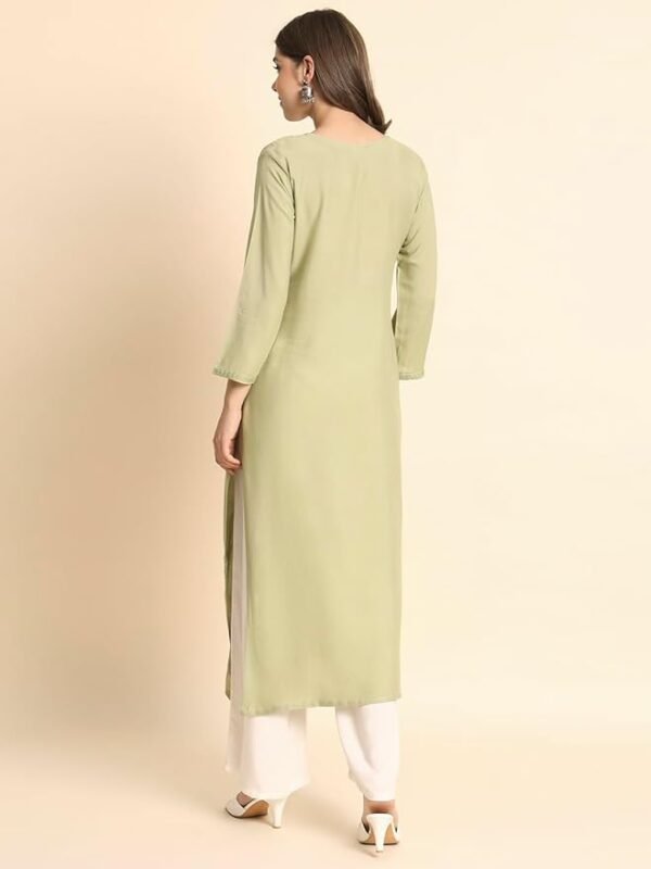 Women's Rayon Straight Cut Round Neck Kurta with Beautiful Lucknowi Chickenkari Work, Stylish Kurti for Women, - Image 4