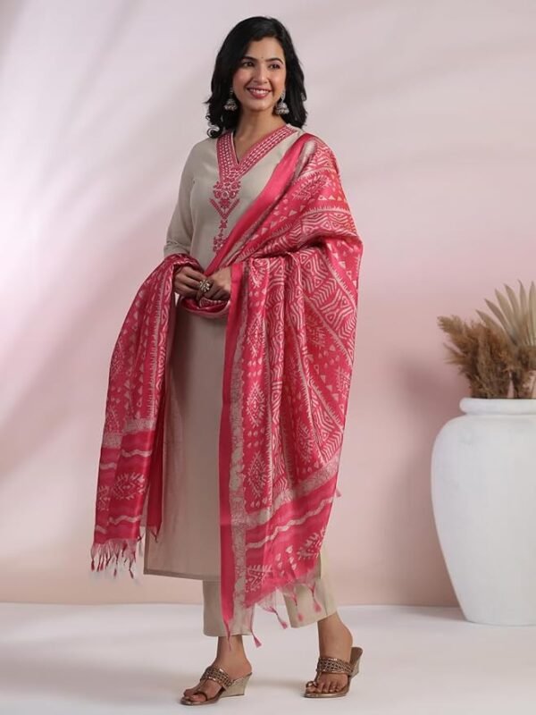 Women's Rayon Blend Embroidered Straight Kurta with Pant & Dupatta - Image 5