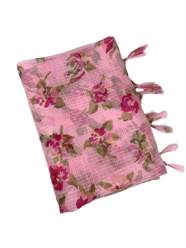 Rajasthani Women's Poly Winter Pink Floral Print Kota Doria Checkered Dupatta - Image 2