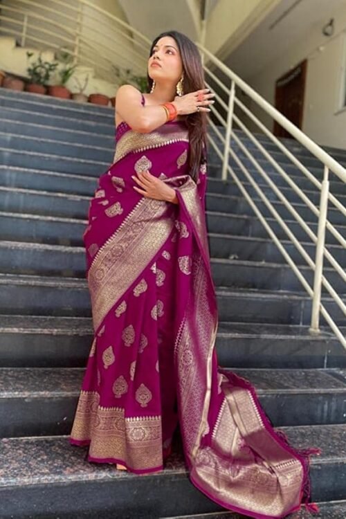 Women’s Kanjivaram Art Silk Saree Soft Banarasi Style Sari With Blouse Piece For Wedding
