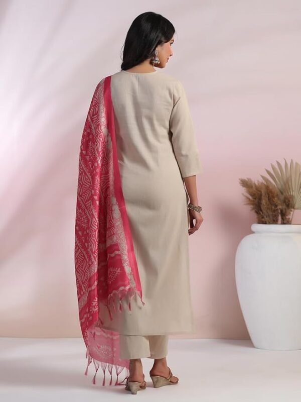 Women's Rayon Blend Embroidered Straight Kurta with Pant & Dupatta - Image 2