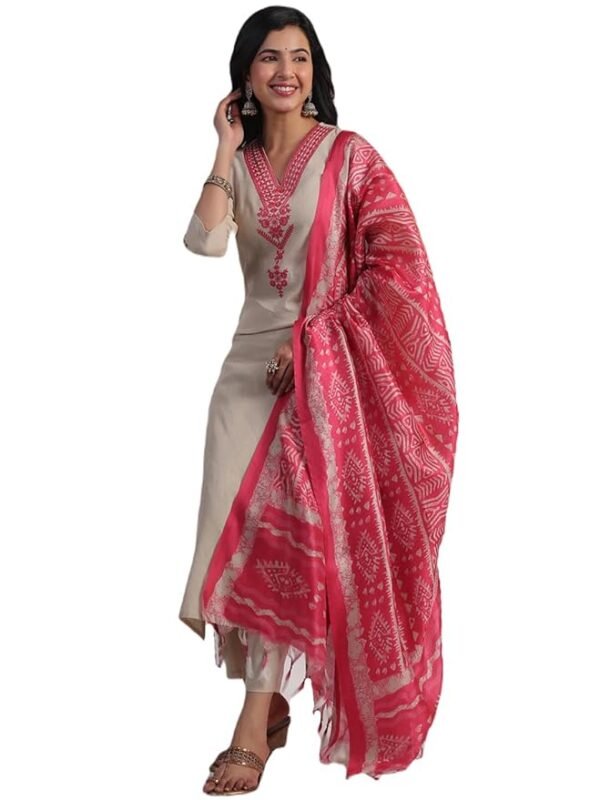Women's Rayon Blend Embroidered Straight Kurta with Pant & Dupatta - Image 3