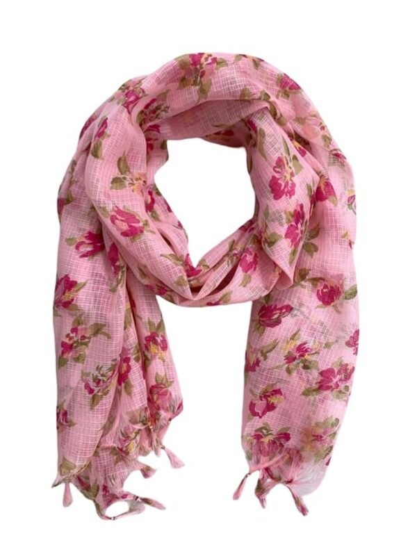 Rajasthani Women's Poly Winter Pink Floral Print Kota Doria Checkered Dupatta
