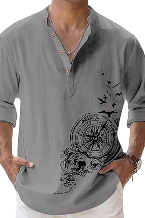 Men’s Cotton Blend Mandarin Collar Self One Design Full Sleeve Casual Short