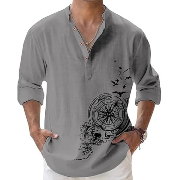 Men's Cotton Blend Mandarin Collar Self One Design Full Sleeve Casual Short