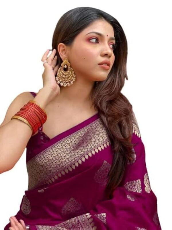 Women's Kanjivaram Art Silk Saree Soft Banarasi Style Sari With Blouse Piece For Wedding - Image 4
