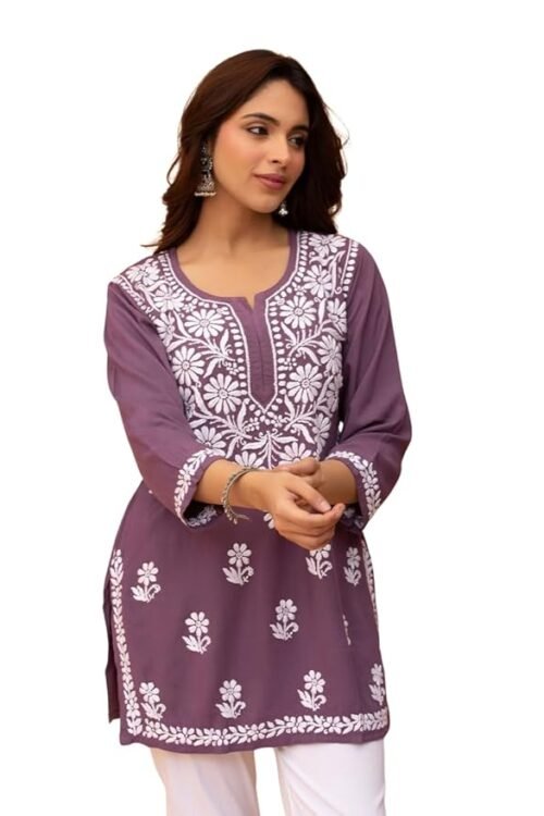 Rayon Chikankari Straight Short Kurta