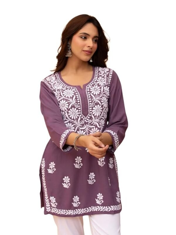 Rayon Chikankari Straight Short Kurta