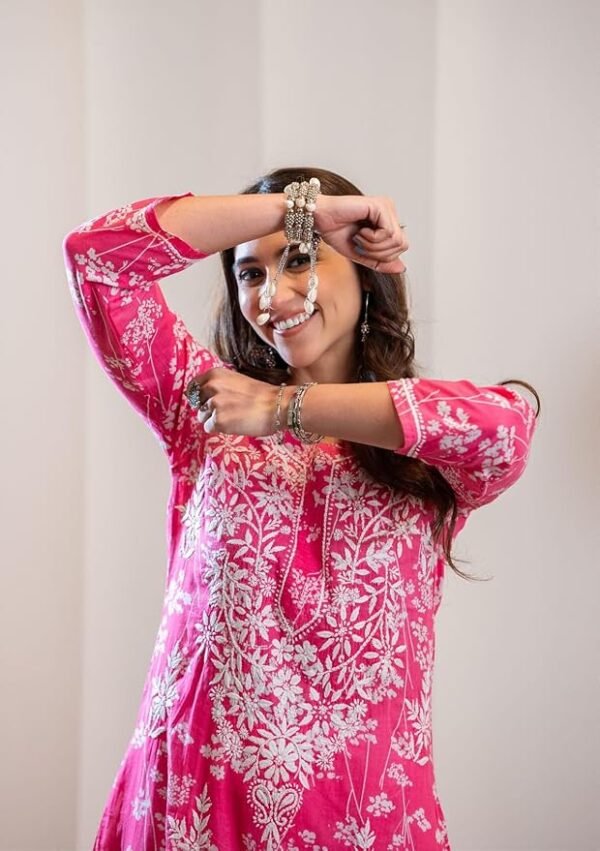 Women's Cotton Blend Chikankari Embroidered Straight Kurta Set - Image 3