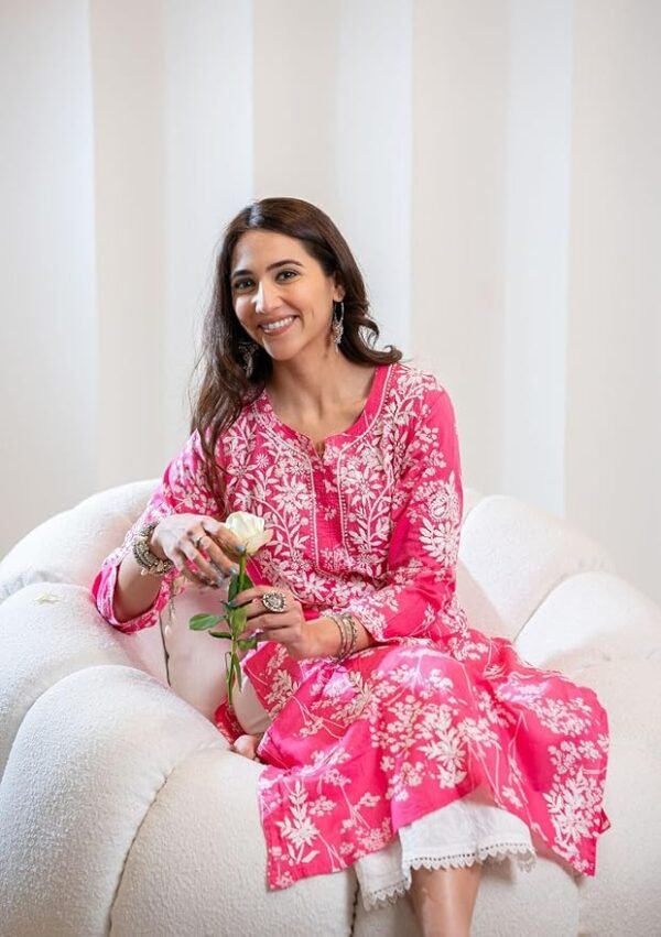 Women's Cotton Blend Chikankari Embroidered Straight Kurta Set - Image 2