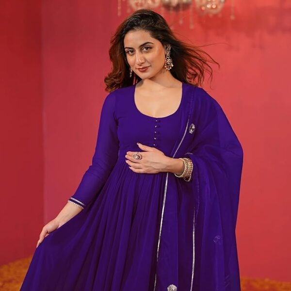Women's Rayon Blend Anarkali Solid Kurta with Pant & Dupatta