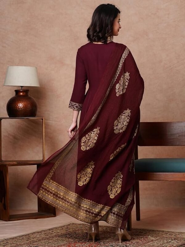 Women's Rayon Blend Solid Anarkali Kurta with Pant & Dupatta - Image 2