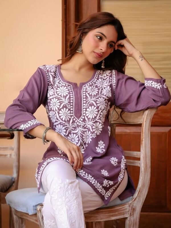 Rayon Chikankari Straight Short Kurta - Image 3