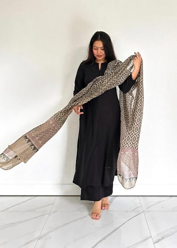 Women's Rayon Blend Straight Solid Kurta with Pant & Dupatta - Image 3