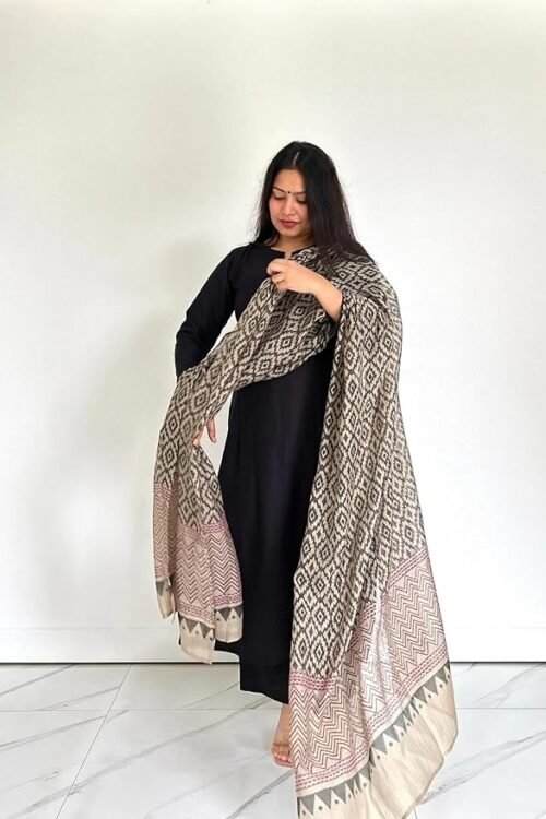 Women’s Rayon Blend Straight Solid Kurta with Pant & Dupatta