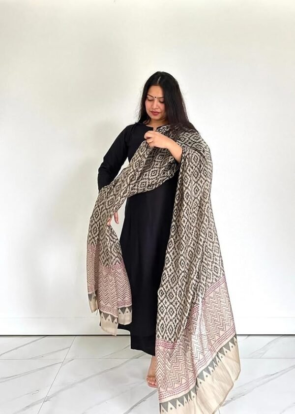 Women's Rayon Blend Straight Solid Kurta with Pant & Dupatta