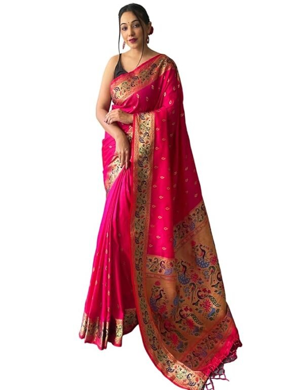 Women's Paithani Soft Lichi Silk Kanjivaram Sarees With Blouse Piece - Image 3