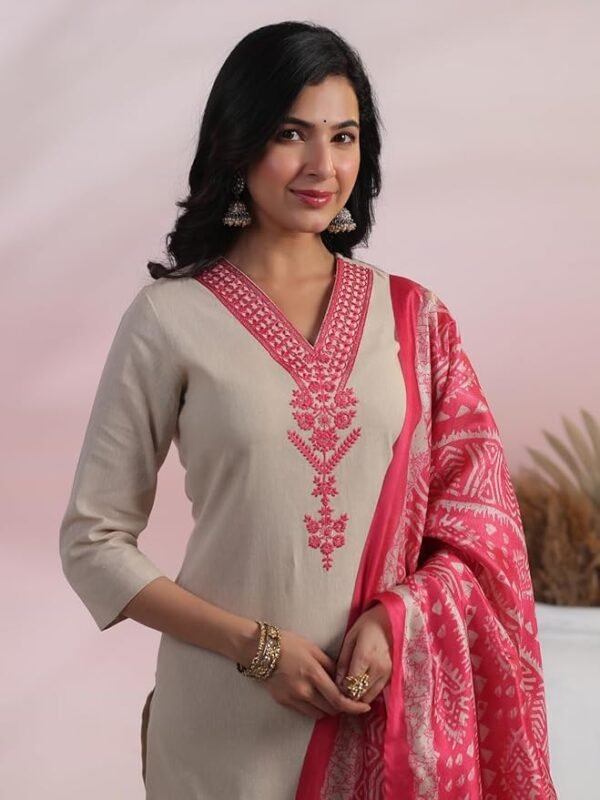 Women's Rayon Blend Embroidered Straight Kurta with Pant & Dupatta - Image 4