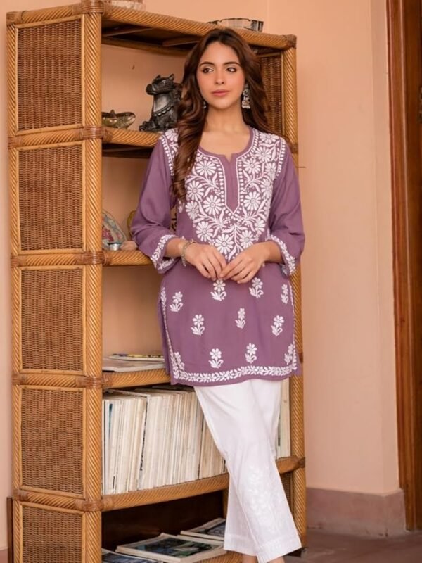 Rayon Chikankari Straight Short Kurta - Image 4