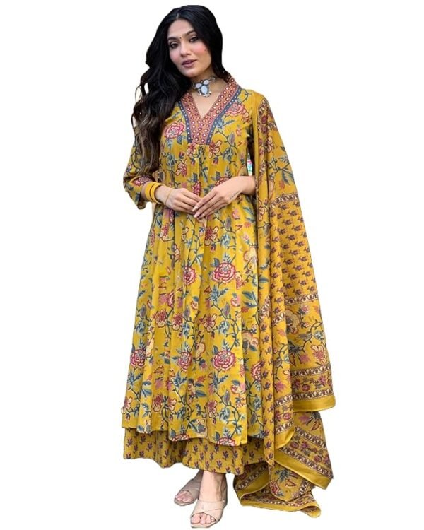 Women's Rayon Viscose Anarkali Printed Kurta with Palazzo & Dupatta - Image 2