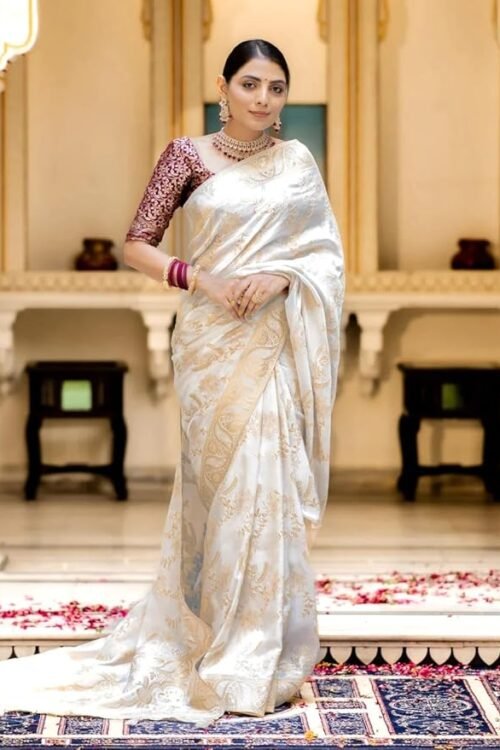 Women’s Pure Kanjivaram Soft Silk Saree Banarasi Style Sarees For Wedding With Blouse Piece