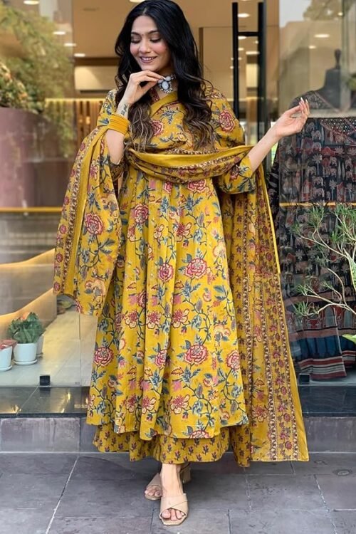 Women’s Rayon Viscose Anarkali Printed Kurta with Palazzo & Dupatta