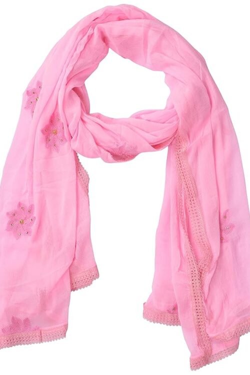 Flower Embroidered Diamond Work Chiffon Dupatta for Womens & Girls With 4 Side Lace
