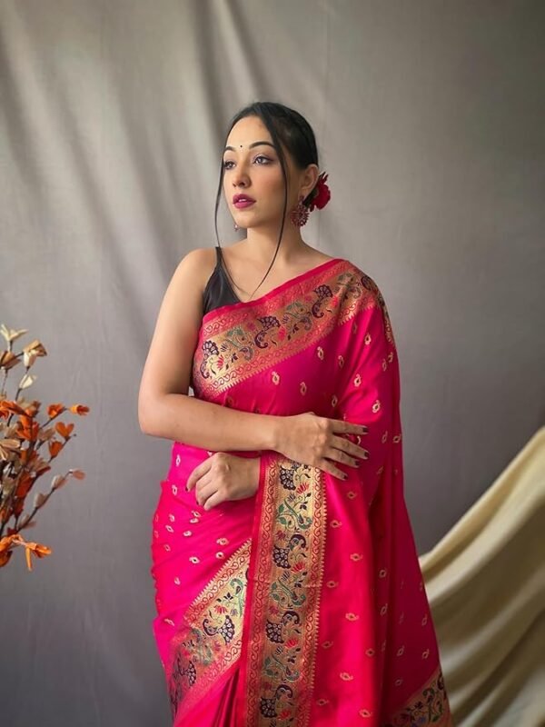 Women's Paithani Soft Lichi Silk Kanjivaram Sarees With Blouse Piece - Image 2