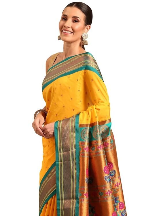 Varkala Silk Sarees Women’s Paithani Soft Silk Kadiyal Maharani Saree With Blouse Piece