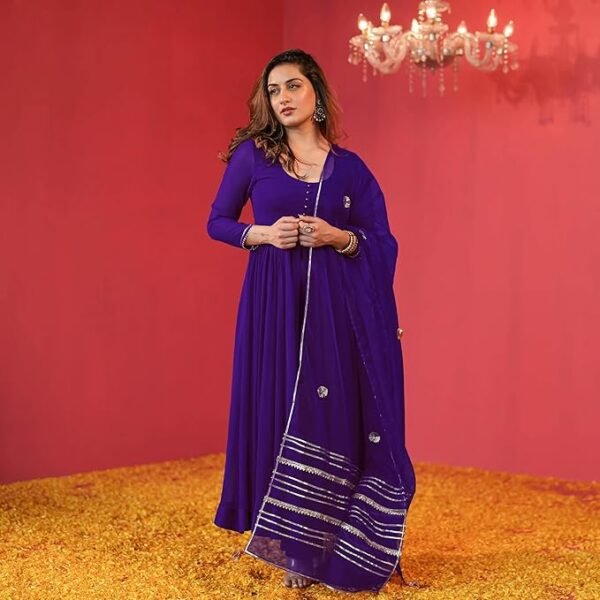 Women's Rayon Blend Anarkali Solid Kurta with Pant & Dupatta - Image 2