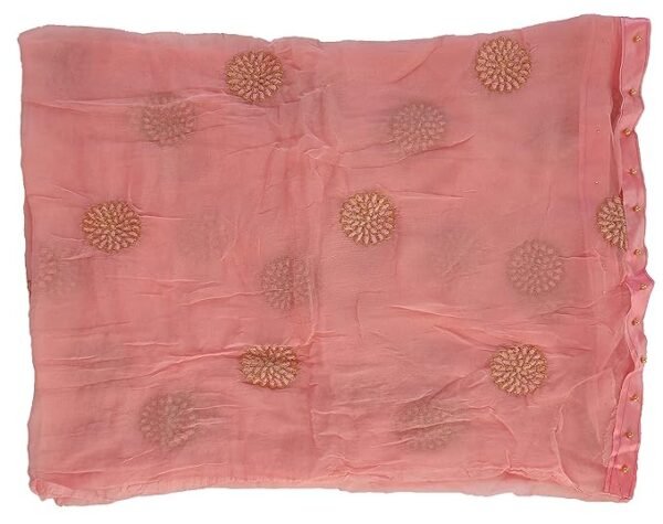 Flower Embroidered Work Chiffon Dupatta for Womens & Girls with Fancy Moti Lace - Image 2