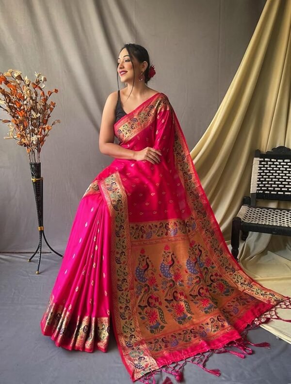 Women's Paithani Soft Lichi Silk Kanjivaram Sarees With Blouse Piece