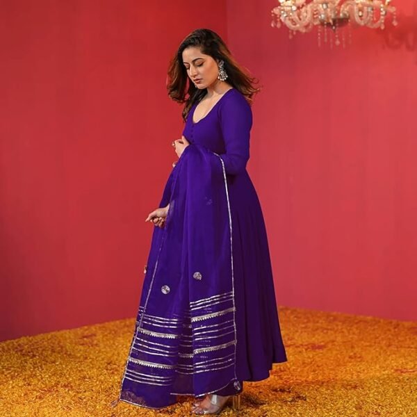 Women's Rayon Blend Anarkali Solid Kurta with Pant & Dupatta - Image 4