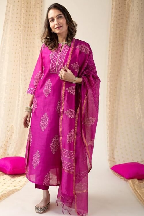 Women’s Rayon Viscose Straight Printed Kurta with Pant & Dupatta