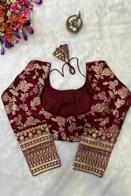 Trendy Dola Silk Daman Work Full Sleeve Round Neck alterable Women Blouse, Pack of 1