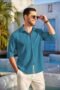 Men's Casual Button Down Shirts Long Sleeve Linen Shirt Fashion Textured Beach Summer Shirt