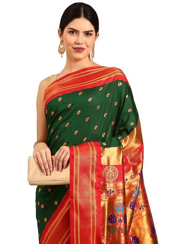 Silk Sarees Women's Kadiyal Soft Silk Maharani Paithani Saree With Blouse Piece - Image 3