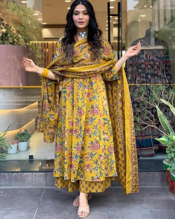 Women's Rayon Viscose Anarkali Printed Kurta with Palazzo & Dupatta - Image 3