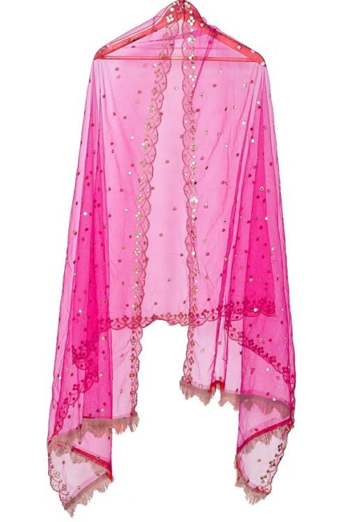 Plastic Mirror Emboridered Net Dupatta for Womens & Girls With Fancy Cut Design with Lace
