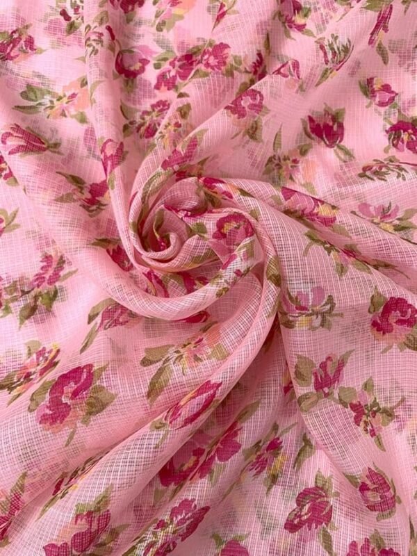 Rajasthani Women's Poly Winter Pink Floral Print Kota Doria Checkered Dupatta - Image 5