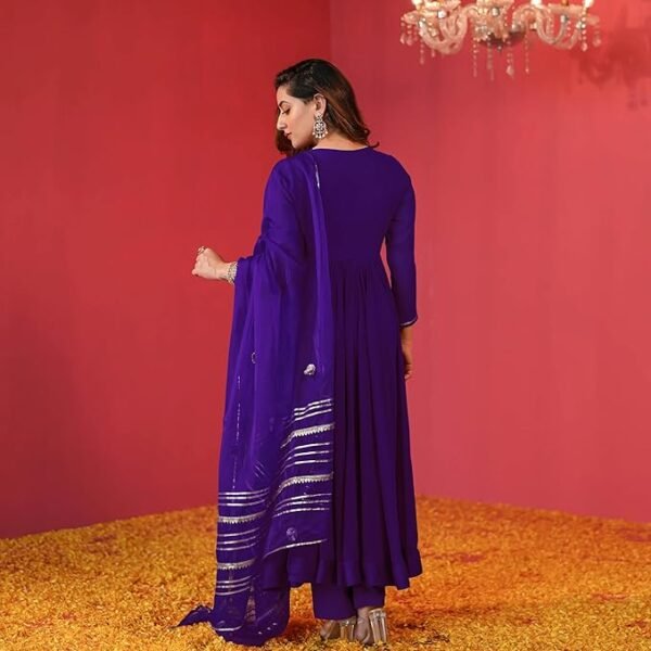 Women's Rayon Blend Anarkali Solid Kurta with Pant & Dupatta - Image 3