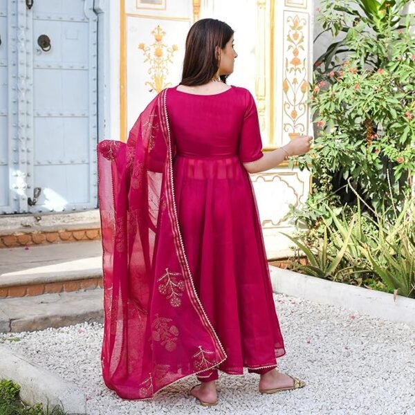 Women's Rayon Viscose Embroidered Anarkali Kurta with Pant & Dupatta - Image 2