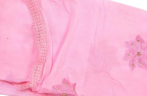Flower Embroidered Diamond Work Chiffon Dupatta for Womens & Girls With 4 Side Lace - Image 4