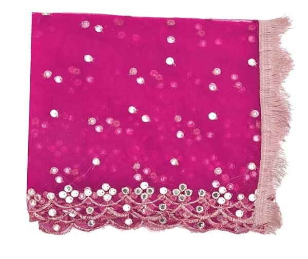 Plastic Mirror Emboridered Net Dupatta for Womens & Girls With Fancy Cut Design with Lace - Image 2