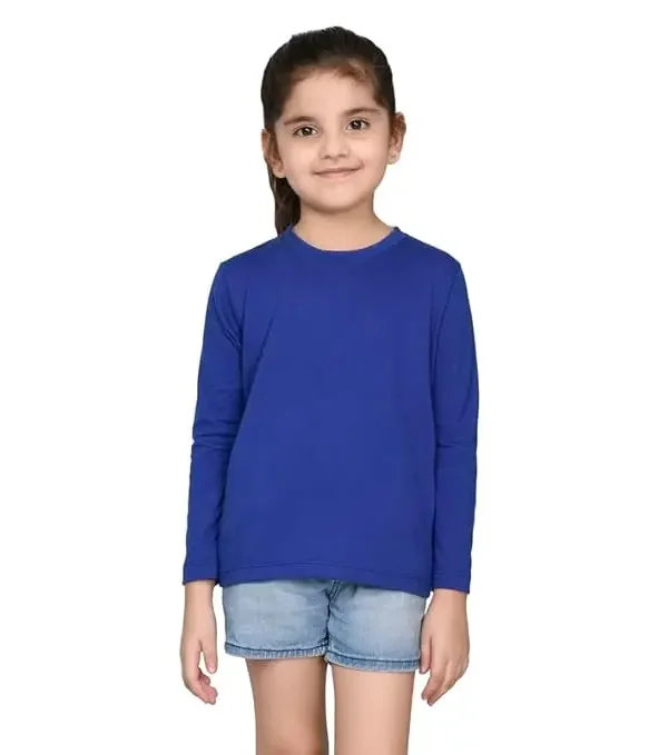 Girls Solid Cotton T-Shirt | Round Neck | Full Sleeves | Plain-Regular Fit |